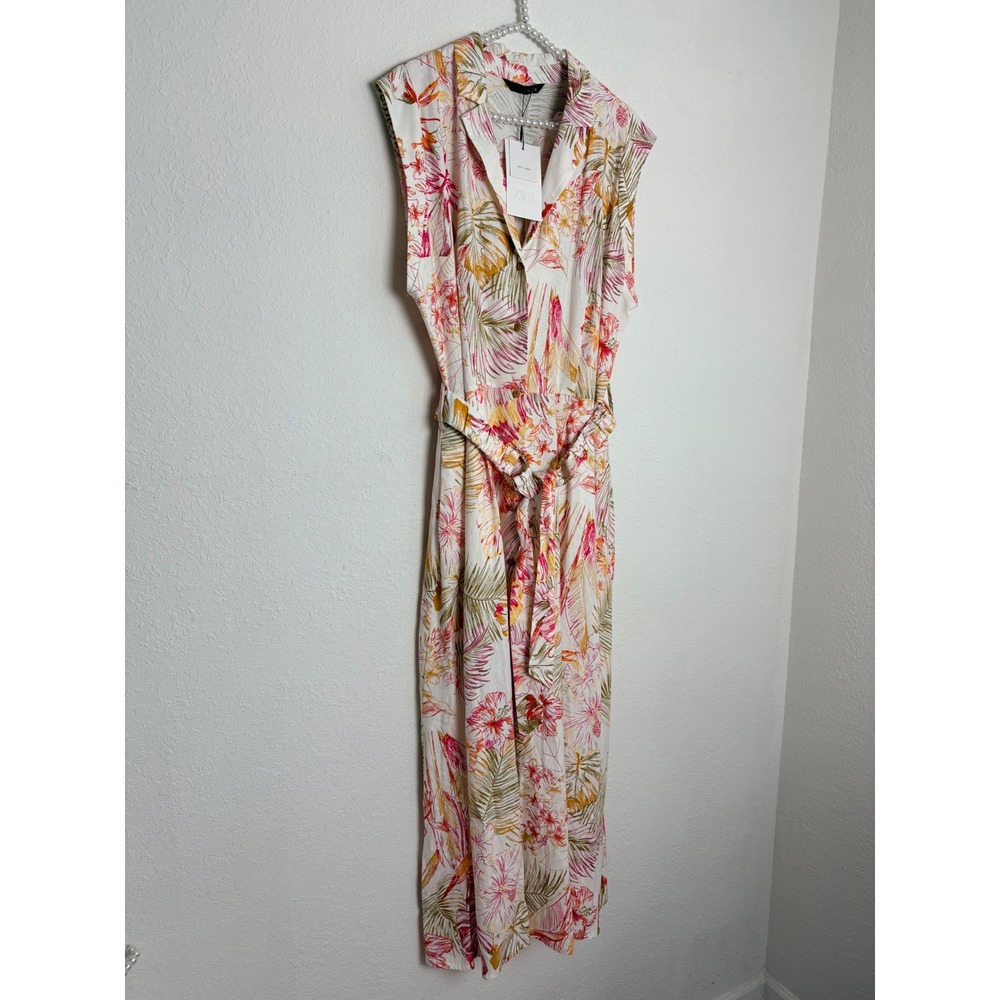 Zara Floral Midi Dress in White with Pink and Green Print